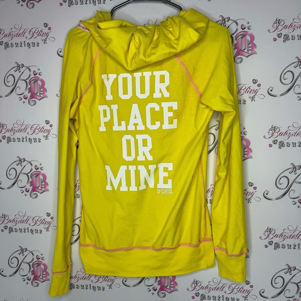 Victoria secret pink sweater pullover your place or mine yellow white pink 2 way